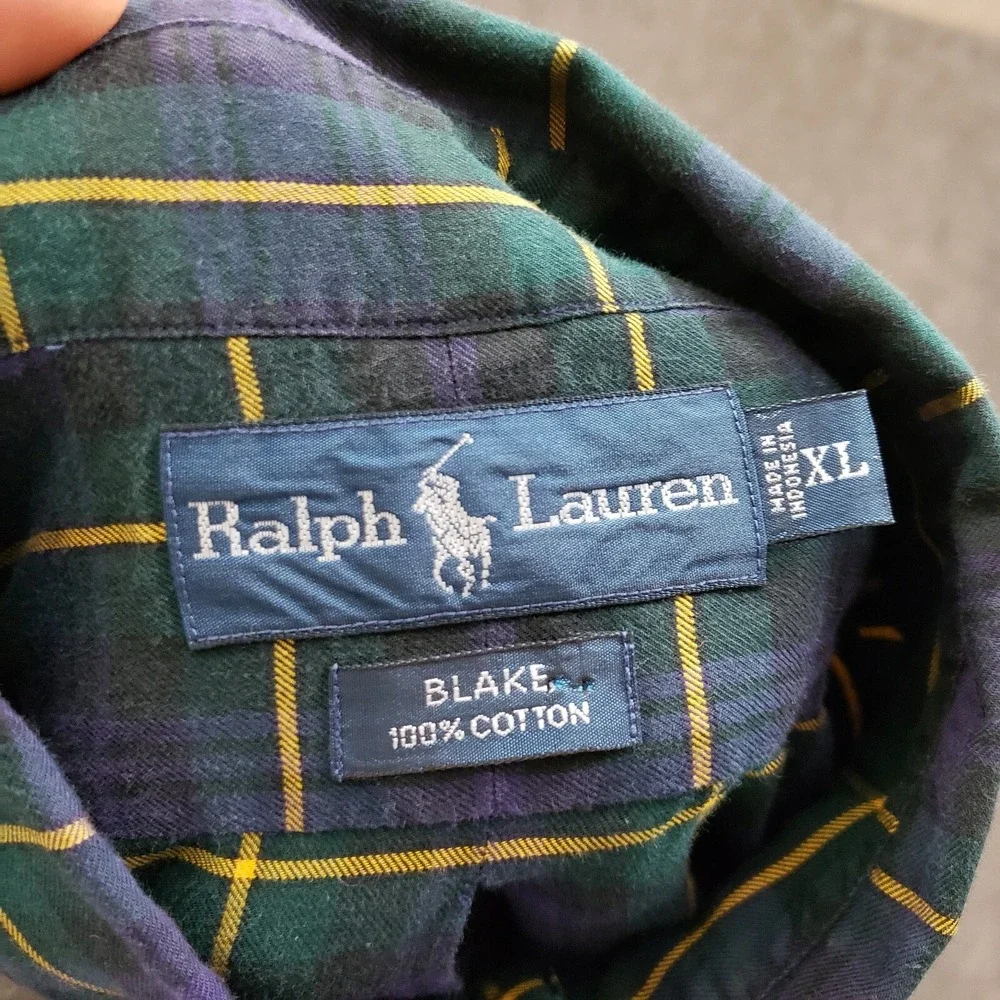 VINTAGE Polo Ralph Lauren Shirt Mens Extra Large Blackwatch Tartan Plaid Adult *